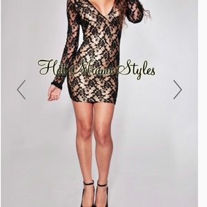 Hot Miami Styles Black Lace Nude Illusion Dress
